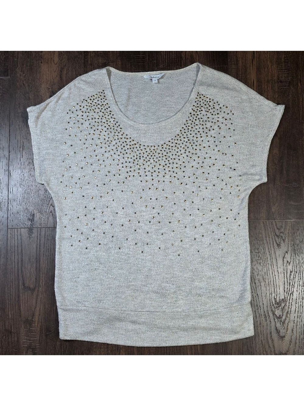 Reitmans Studded Metallic Gold Short Sleeve Sweater